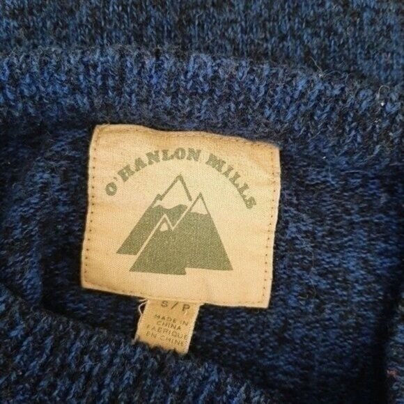 O'HANLON MILLS / Mens Pullover Sweater Navy Blue Stripes Lambswool Blend Sz S - Picture 11 of 13